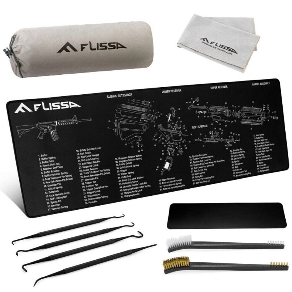 FLISSA AR-15 Gun Cleaning Mat Set Tool Kit with Storage Bag 12"x36" Non-Slip
